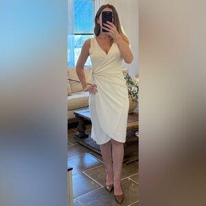 H&M Cream Sleeveless Wrap Style Dress Size M Tie Waist Knee Length